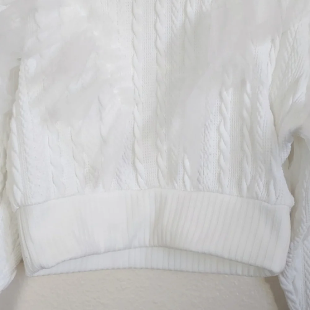 Free People Showstopper Ruffled Tulle Cable Sweater in White Size Small